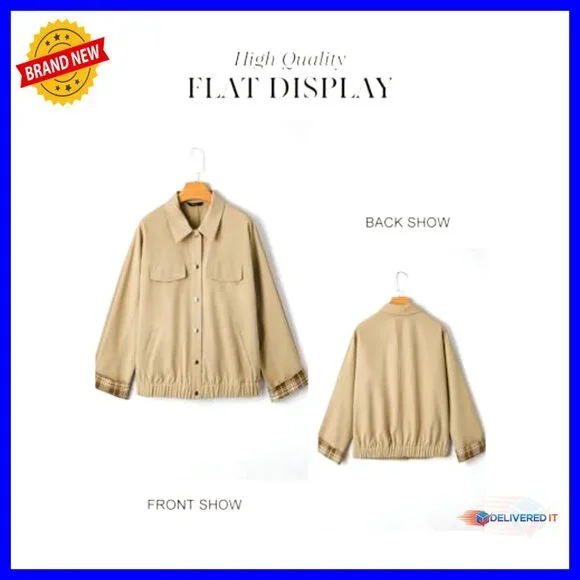 Oversized Snap Button Varsity Jacket Lightweight Casual Chic Fall Outerwear